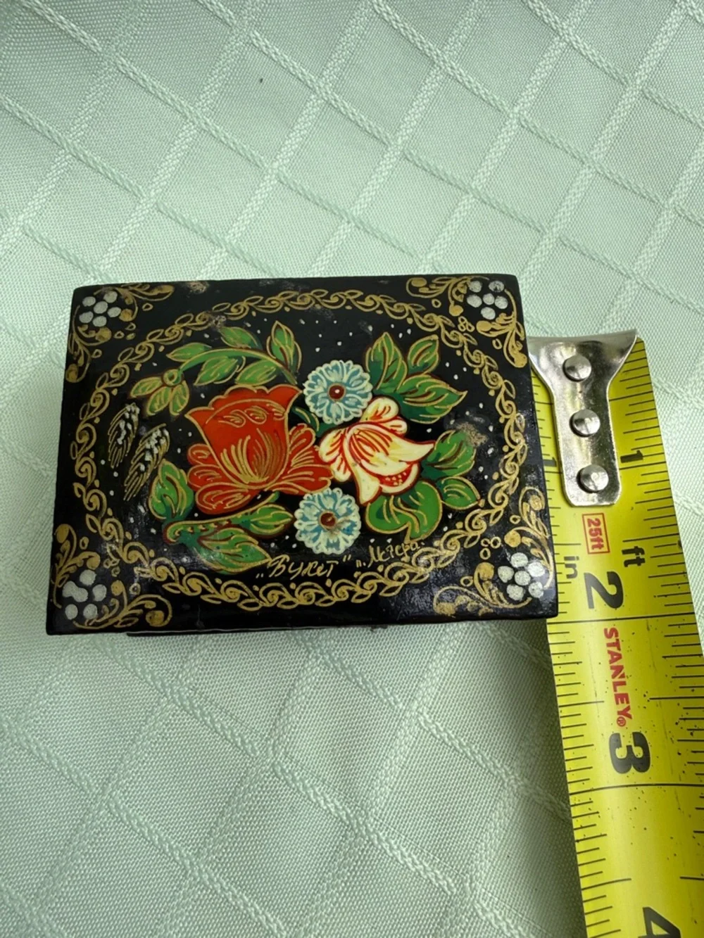 Vintage Hand-Painted Floral Lacquer Box with Multicolored Floral Design